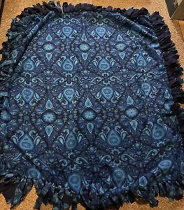 Blanket Homemade Navy Blue With Fringes - Picture 1 of 3