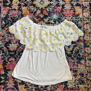 Boston Proper Daisy schulterfreies Stricktop Spitze gelb weiß Damen Small - Bild 1 von 7
