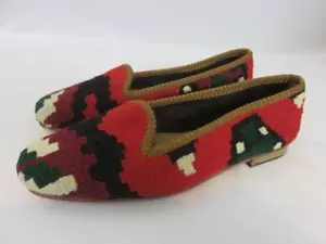 NEW Artemis Design Co Kilim Loafers Red & Black Wool Handcrafted OOAK Size 39 - Picture 1 of 6