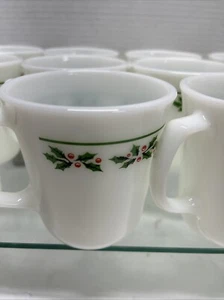 Vintage Holly Berry Corelle Corning Mugs Cups Lot of 12 Christmas Holiday White - Picture 1 of 9