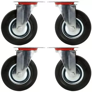 LARGE CASTOR WHEELS 5" 4Pc Swivel Rubber Tyres Heavy Duty 360 Degree Rotation UK - Picture 1 of 10