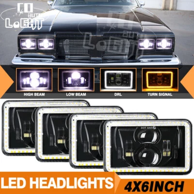 4Pcs 4x6inch LED Headlights Hi/Lo Beam Halo DRL For Oldsmobile Cutlass 1980-1988 - Image 1 of 4