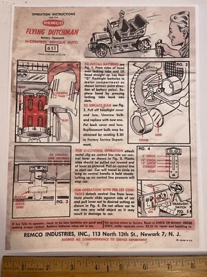 "Remco Flying Dutchman 1962 copia repro instrucciones de funcionamiento 8,5x11""" Foto 1 de 4