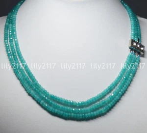 3Rows Natural 2X4mm Faceted Blue Aquamarine Gems Rondelle Beads Necklace 17-19'' - Picture 1 of 6