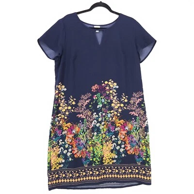 Merona Shift Dress Women's Navy Floral Large Lightweight Keyhole Neck Cap Sleeve - Image 1 of 4
