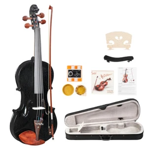 Glarry GV103 4/4 Spruce Panel Violin with Case Bow Shoulder Rest Matte Black - Picture 1 of 24
