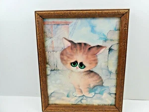 George Buckett 1950's Art On Pressboard "Sad Kitty" In Frame - Picture 1 of 5