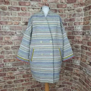 Abrigo de Fin de Semana Max Mara Turquesa Rayas Reino Unido 12 Hasta la Rodilla Suelto Talla Grande - Nuevo - Imagen 1 de 13