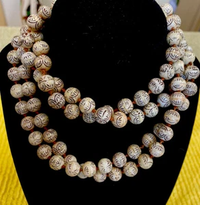 ANTIQUE HAND KNOTTED CHINESE GLASS BEADS NECKLACE - Picture 1 of 5