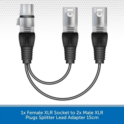 SOUNDLAB 1x Female XLR Socket to 2x Male XLR Plugs Splitter Lead Adapter 15cm Cable