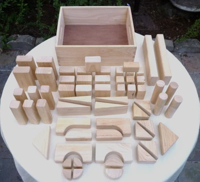 Blocos de construção unidade de madeira Melissa & Doug 60 Lrg tamanho 1-11" caixa de madeira natural - Imagem 1 de 4