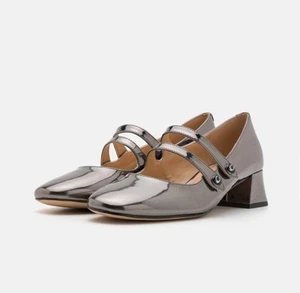 Coach Angelina Mary Jane Flat Pumps Square Toe Block Heel Anthracite 8 BNIB £195 - Picture 1 of 12