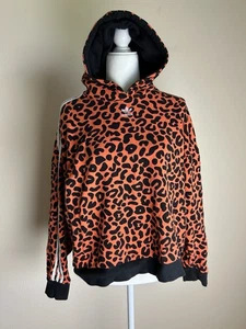Adidas x Rich Mnisi Hoodie Womens L Large Orange Leopard Side Striped Pullover - Picture 1 of 4