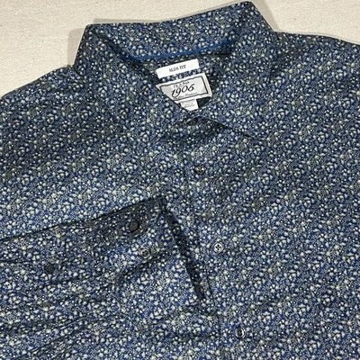 Jos A Bank 1905 男式 XXL 修身正装衬衫弹力口袋花卉蓝色绿色 — 第 1/4 张图片