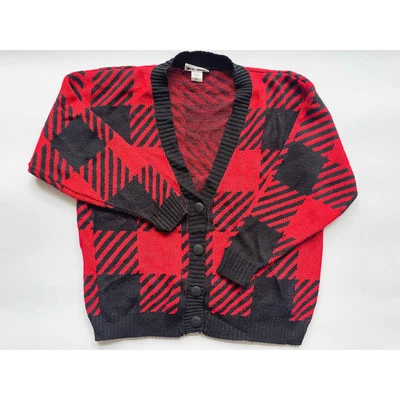 Cárdigan vintage a cuadros para mujer Cabin Creek rojo y negro talla L Foto 1 de 4