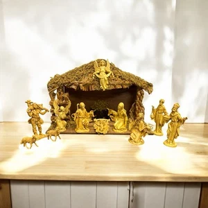 Vintage Fontanini Style Richly Detailed Molded 13 Piece Nativity Set With Stable - Picture 1 of 18