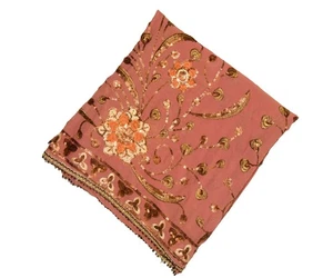 Vintage Indian Bridal Pink Dupatta Sequins Beaded Georgette Scarf Stole Hijab L" - Picture 1 of 8