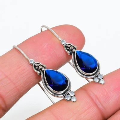 Blue Tanzanite Gemstone Handmade 925 Sterling Silver Jewelry  Earring Sz-2.25" - Image 1 of 4