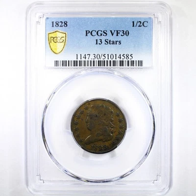 1828 1/2C 13 Stars PCGS VF30BN - Classic Head Half Cent - Great Type Coin - Image 1 of 4