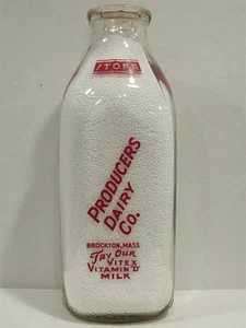 SSPQ Milk Bottle Producers Dairy Co Brockton MA PLYMOUTH COUNTY Vitamin D Milk - Picture 1 of 2