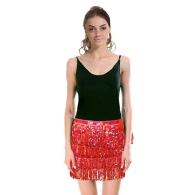Adult Sequin Fringe Skirt w/ Adjustable Tie Costume Party in Red - image 1 of 3