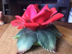 Meico Red Rose Flower with Thorns Porcelain Decor - Picture 1 of 3