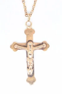 18k Yellow Gold Jesus Christ Crucifix Cross Pendant on a 22" 14k Gold Necklace - Picture 1 of 4