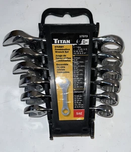 Titan Stubby Combination Sae 6 piece Wrench Set With Holder 7/16” Thru 3/4” - Picture 1 of 3