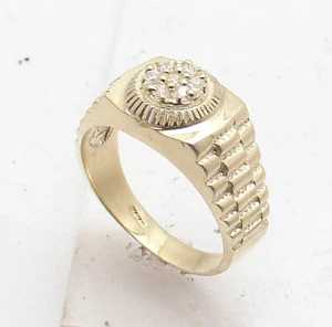 Size 10 Men's Pave Set Clear CZ Rlx Style Pinky Ring Real Solid 10K Yellow Gold - Picture 1 of 5