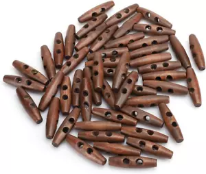 Wooden Toggle Buttons, 50PCS 2 Holes Oval Wood Buttons for DIY Coat Sweater Acce - Picture 1 of 9