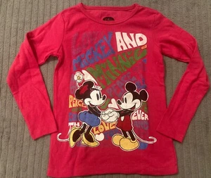 Disney Girls Long Sleeve T-Shirt Large 10/12 Mickey and Minnie Mouse Thermal  - Picture 1 of 5