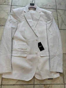 NWT INSERCH Modern Men's Seersucker Cotton Suit Summer White Color Size 48L - Picture 1 of 9
