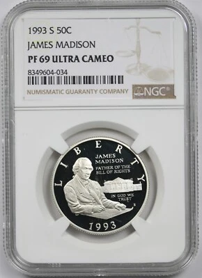 1993-S James Madison 50C NGC PF 69 Ultra Cameo Modern Commemorative Half Dollar - Image 1 of 4