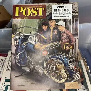 Saturday Evening Post - April 7, 1951 ~~ Harley Davidson motorcycle - Picture 1 of 8