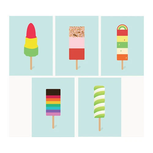 Brand new 5 x IKEA 5“x7" Kort Art Cards "Lollipop" Colorful Popsicle Ice Cream - Image 1 of 1