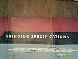New Oregon Brand Chain Grinding Specifications Wall Chart 24" x 36" Slick Paper - Picture 1 of 2