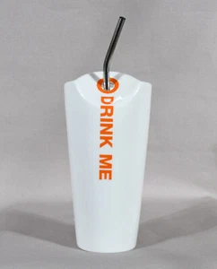 Max Brenner Alice Drink Me Ceramic Cup With Metal Straw 6 3/4" Tall - Picture 1 of 6