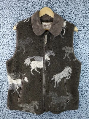 Woolrich Womens Equestrian Faux Sherpa Sleeve Zip Up Vest Brown Size Medium - Image 1 of 4