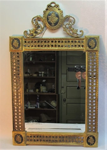 Fine Antique FRENCH GILT BRONZE Framed Beveled Mirror  34" x 21"  c. 1920 Cover