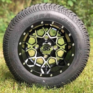 10" MATRIX Black Machined Golf Cart Wheels & 205/50-10 Low Profile DOT Tires (4) - Picture 1 of 2