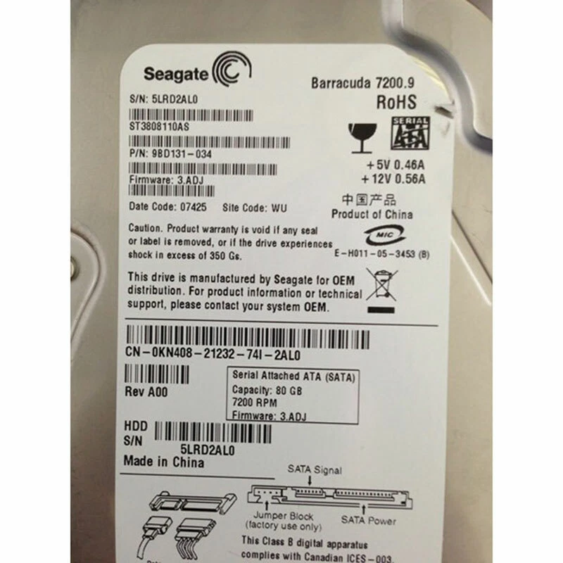 0KN408 - Dell 80GB 7200 RPM SATA 3.5" HDD - Image 1 of 1