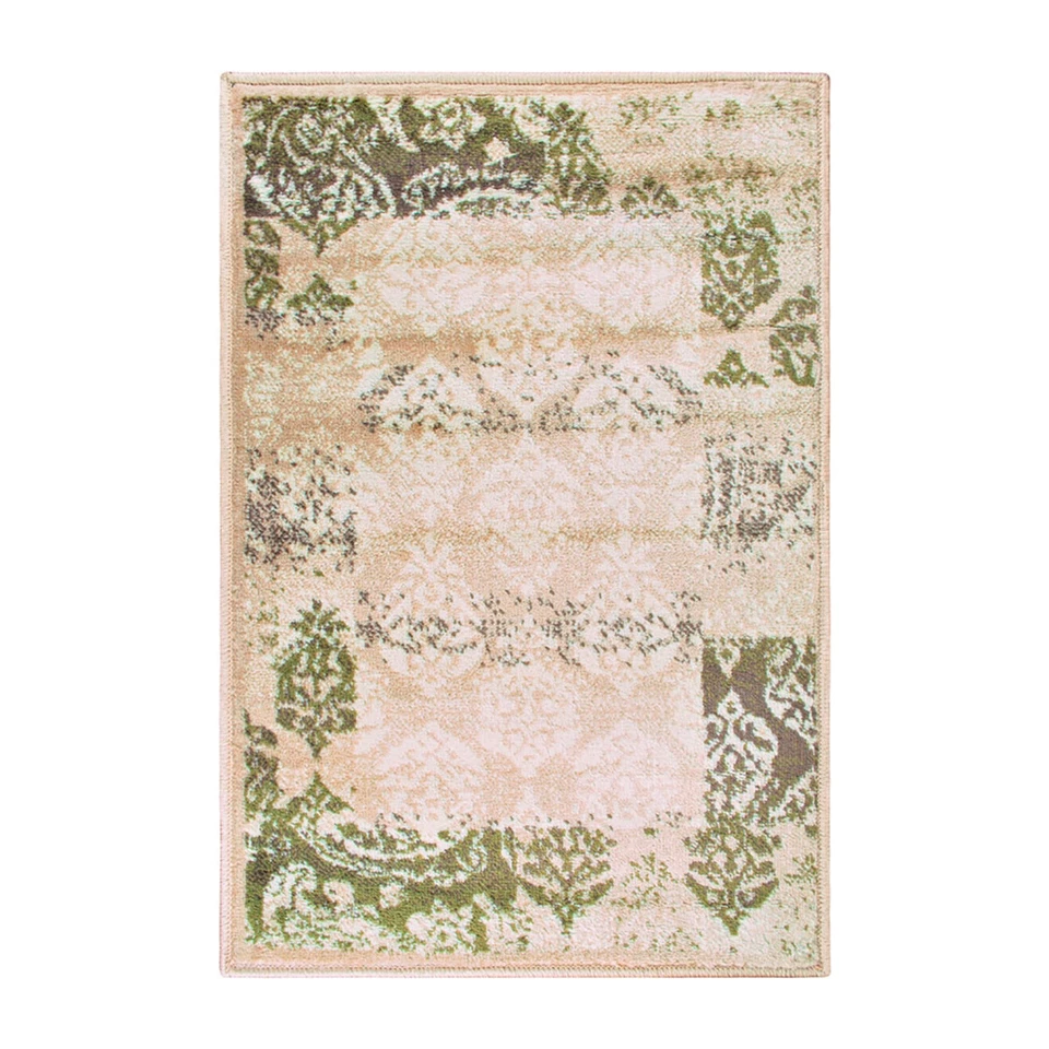 2' X 3' Beige Damask Power Loom Distressed Stain Resistant Area Rug - Image 1 of 4