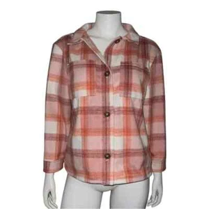 Old Navy Girls Peach Plaid Soft Brushed Shacket Shirt Jacket XXL 18 NWOT - Picture 1 of 7