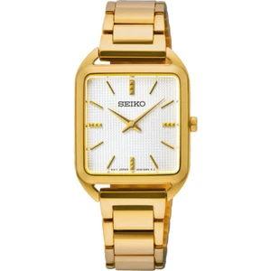 Seiko Essentials SWR078P1 Gold Watch, Angular Dial, White Waffle Pattern, Quartz - Picture 1 of 2