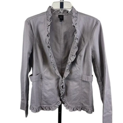 Chaqueta Blazer Saks Fifth Avenue Para Mujer Talla 12 Gris Volantes Frontales Sin Cuello Foto 1 de 4