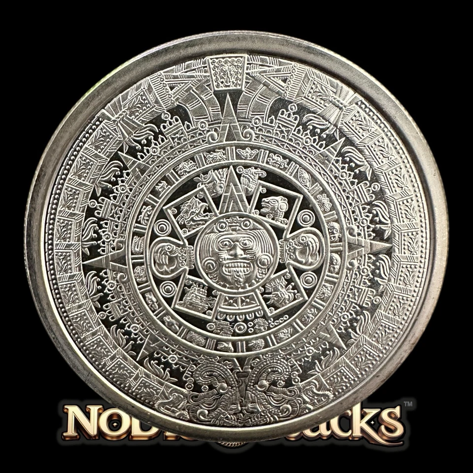 Calendario Azteca Redondo Plata .999 1 OZ - Diseño Guerrero Cuauhtémoc Detallado BU Foto 1 de 2