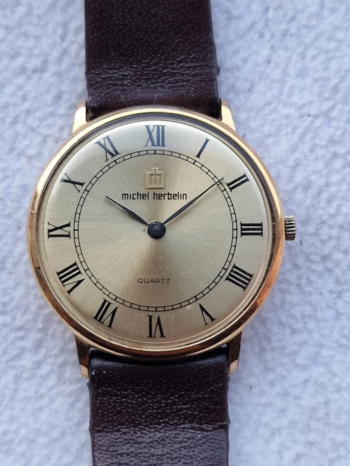 Reloj Michel Herbelin Hombre Oro Vintage Francia Cuarzo Cuero - Repuestos/Reparación Foto 1 de 4