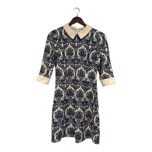 Miss Patina Womens Dress Sz S Blue Paisley Collar Retro Vintage Style 3/4 Sleeve - Picture 1 of 23