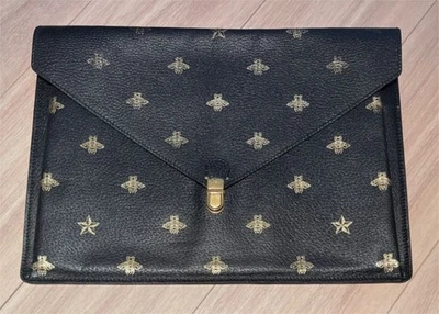 Gucci clutch bag Pouch Handbag Color Black Leather Open/close button From Japan - Image 1 of 4