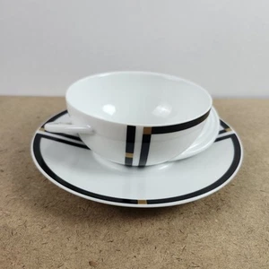 Rosenthal Nera Creme Suppenschüssel Schwarz & Gold Linien Kuppelform Studio-Linie - Bild 1 von 5